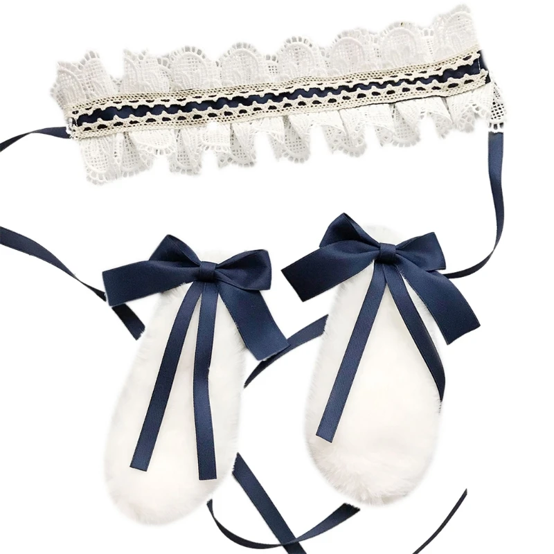 

634C плюшевая искусственная Лолита Кружевная повязка на голову горничная головной убор с лентой