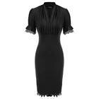 Женское облегающее платье в стиле стимпанк, короткие платья с пышными рукавами, летняя одежда, новинка 2022, винтажное вечернее офисное платье с V-образным вырезом и оборками на бедрах A3