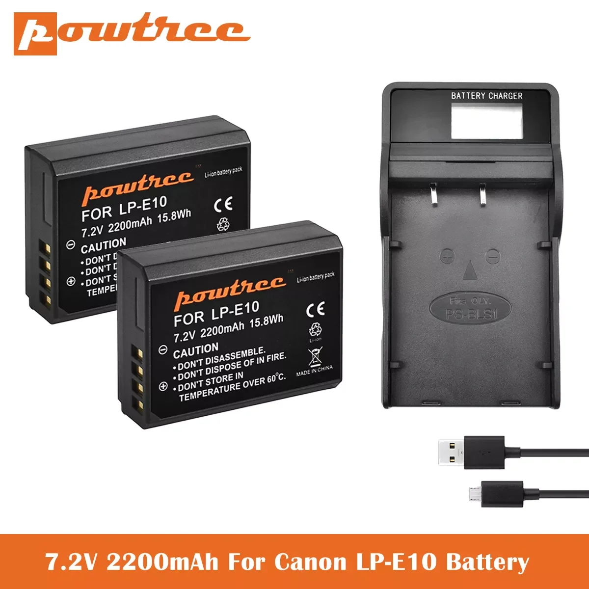 

7.2V 2200mAh LP-E10 Battery+Charger for Canon EOS Rebel T3, T5, T6, T7, Kiss X50, Kiss X70, EOS 1100D, EOS 1200D, EOS 1300D L50