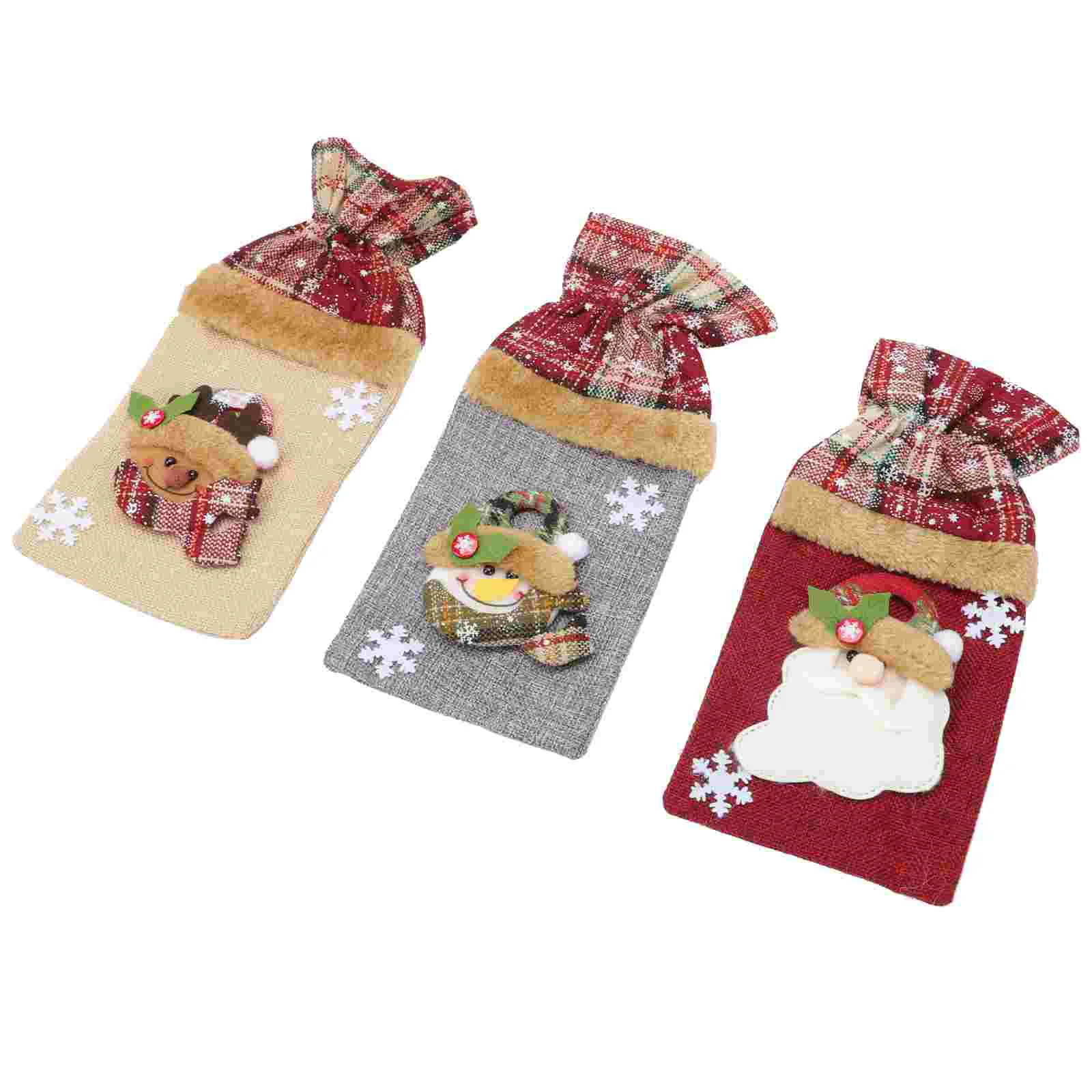 

3 Pcs Bottle Cover Christmas Set Caps Bottles Xmas Silverware Holder Rag Red