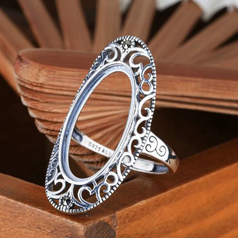 

Женское серебряное кольцо для помолвки, Винтажное кольцо с овальным кабошоном 11x22 мм