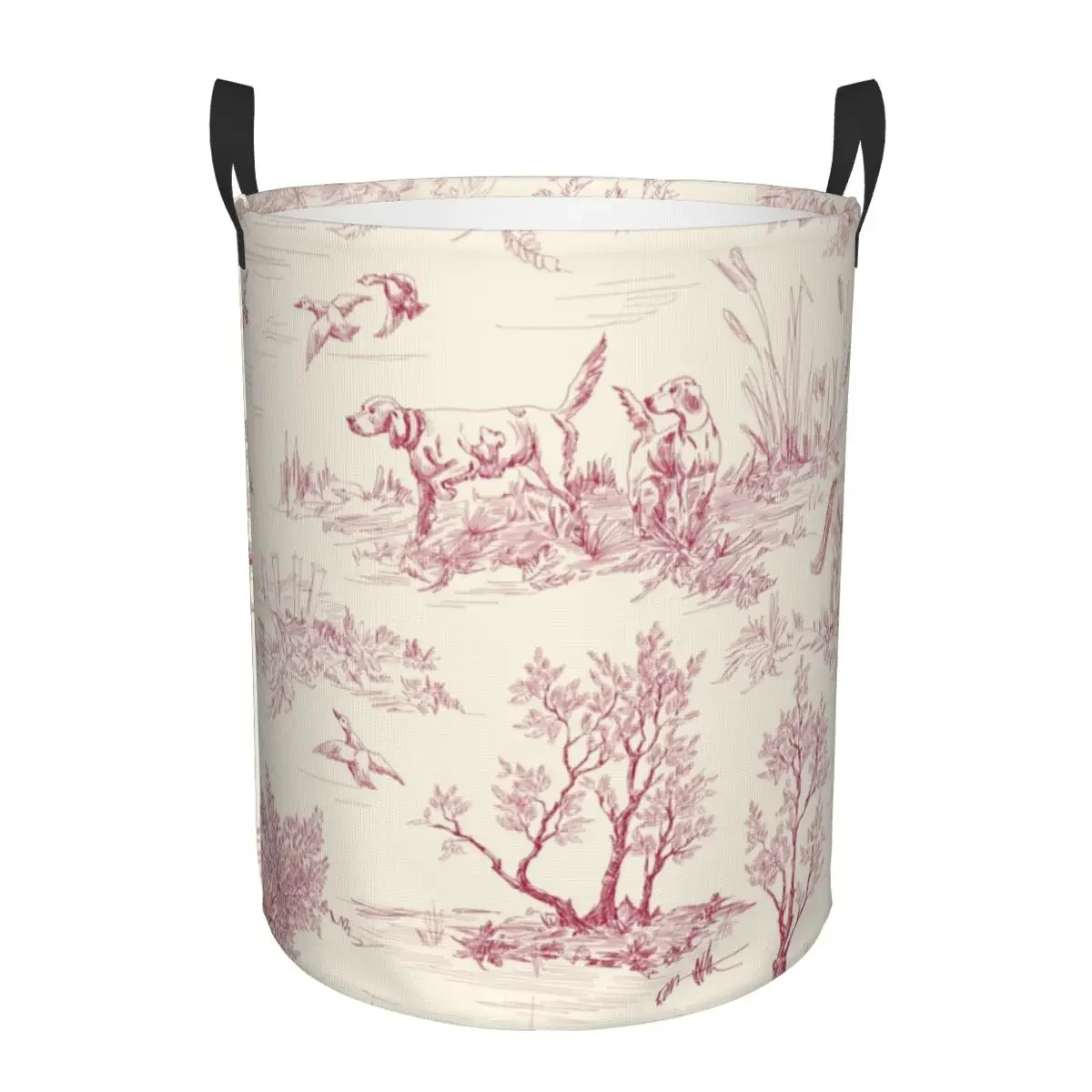 Пользовательская холщовая красная корзина для белья складная кремовая