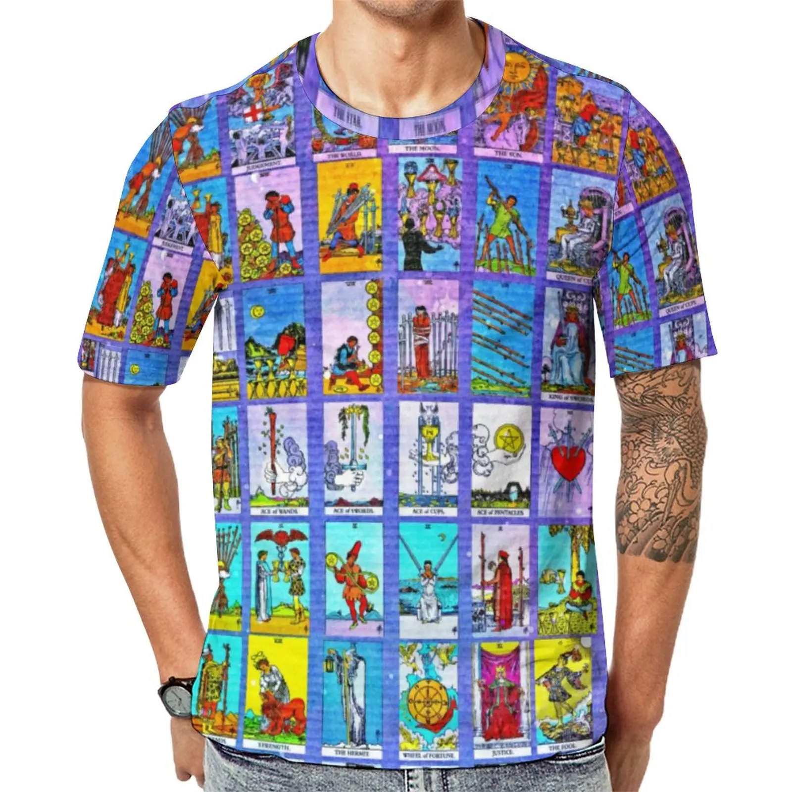 

Tarot Cards T-Shirt Major Minor Arcana Retro T-Shirts Short Sleeve Printed Tops Hot Summer Fun Oversized Top Tees