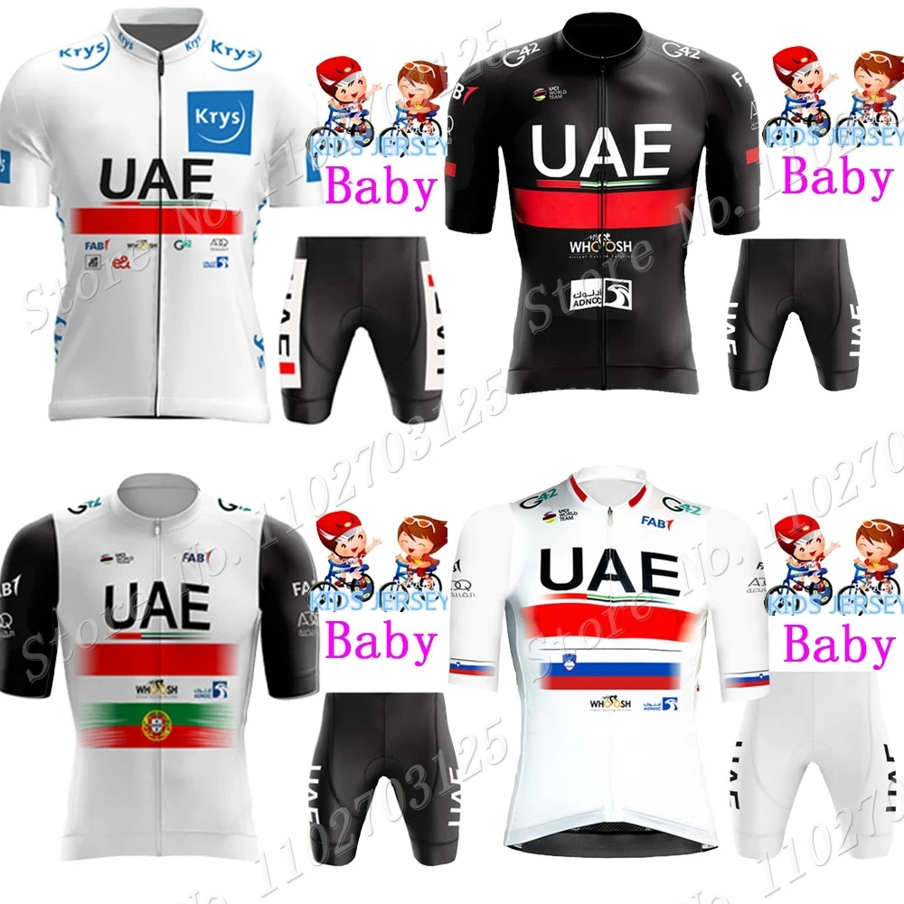 

Kids 2023 UAE Team Cycling Jersey Set Boys Girls Green TDF Cycling Clothing Children Suit MTB Ropa Maillot