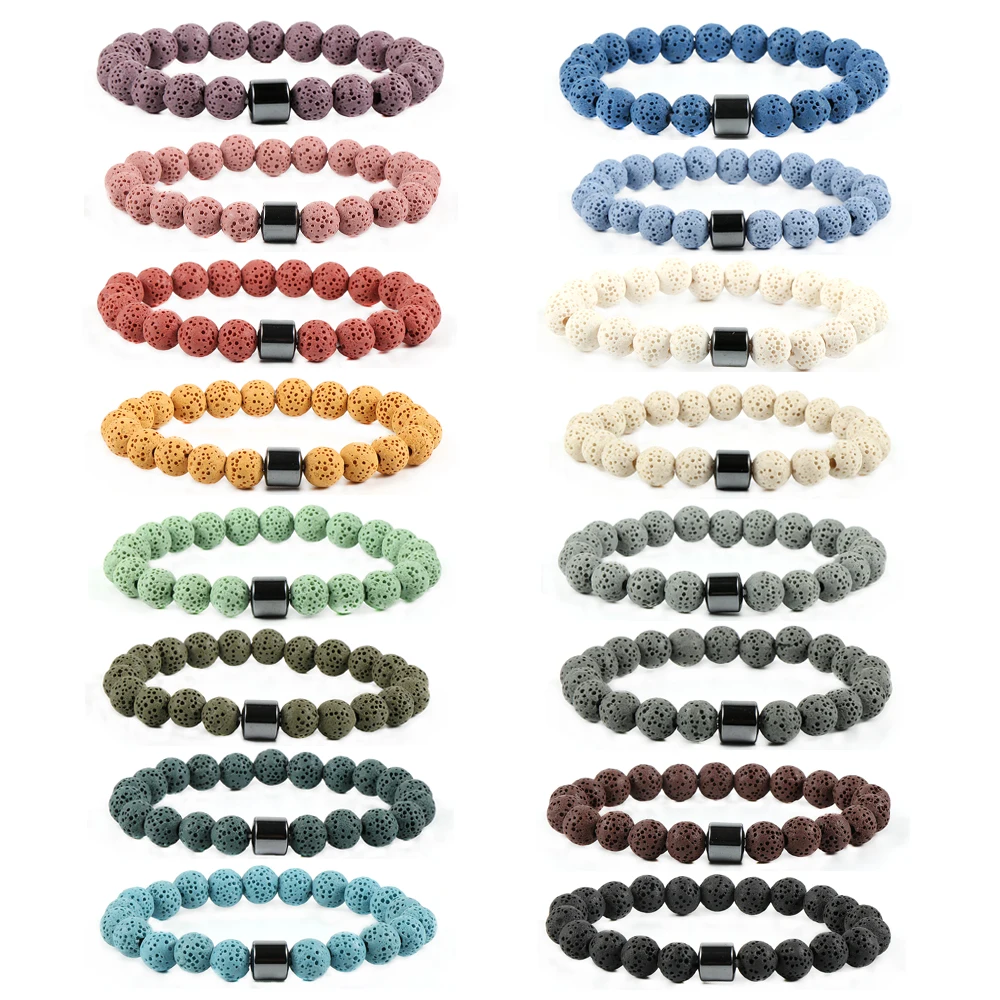 

8mm Natural Stone Lava Rock Aromatherapy Essential Oil Diffuser Bracelet For Women Healing Hematite Charm Men's beaded bracelet
