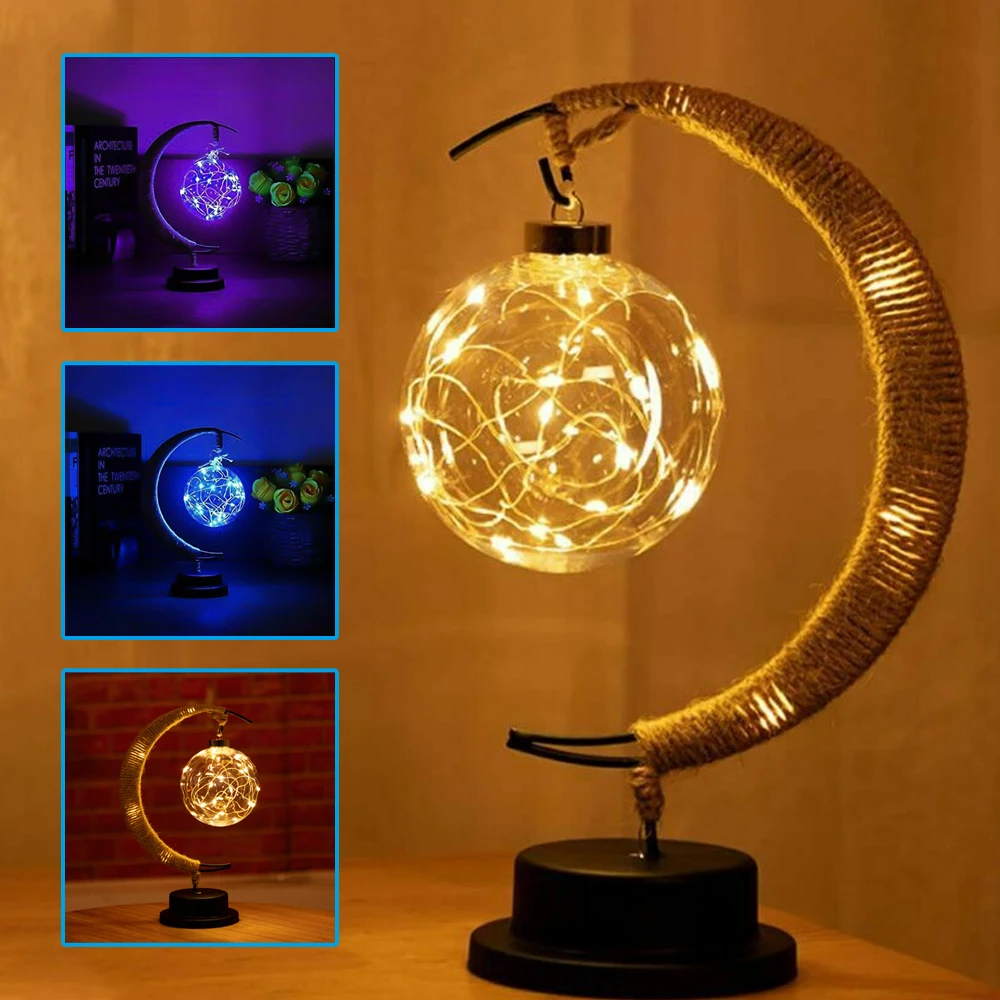 Enchanted Lunar Lamp Warm White/Purple/Blue Hanging Memorial Moon LED Moon Lamp Ball Night Light Table Lighting Gift Home Decor