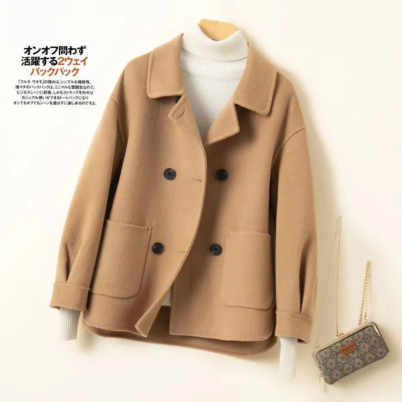 

Новинка 2023, осенне-зимнее пальто, Женское пальто из 100% шерсти, женская короткая куртка, Корейская Весенняя Двусторонняя кашемировая верхняя одежда, кардиган, одежда