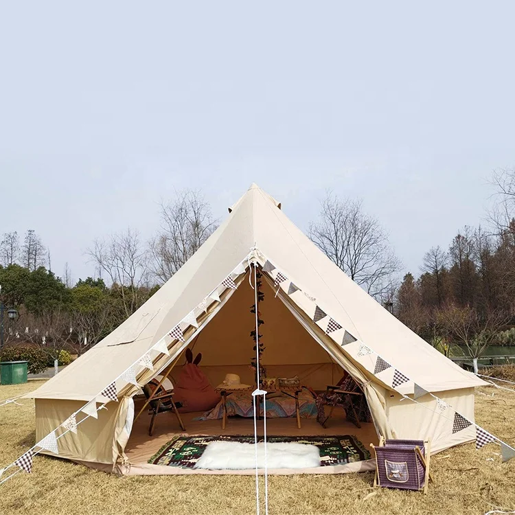 "Outdoor Cotton Canvas Bell Tent Tents with Zipper Detachable