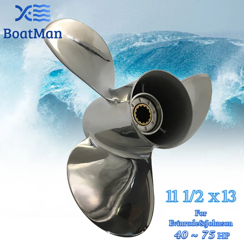 

Boatman Propeller 11 1/2 x13 Match with Evinrude&Johnson Outboard Engines 40HP＆48HP 3 Blades Stainless Steel 13 Spline Tooth RH