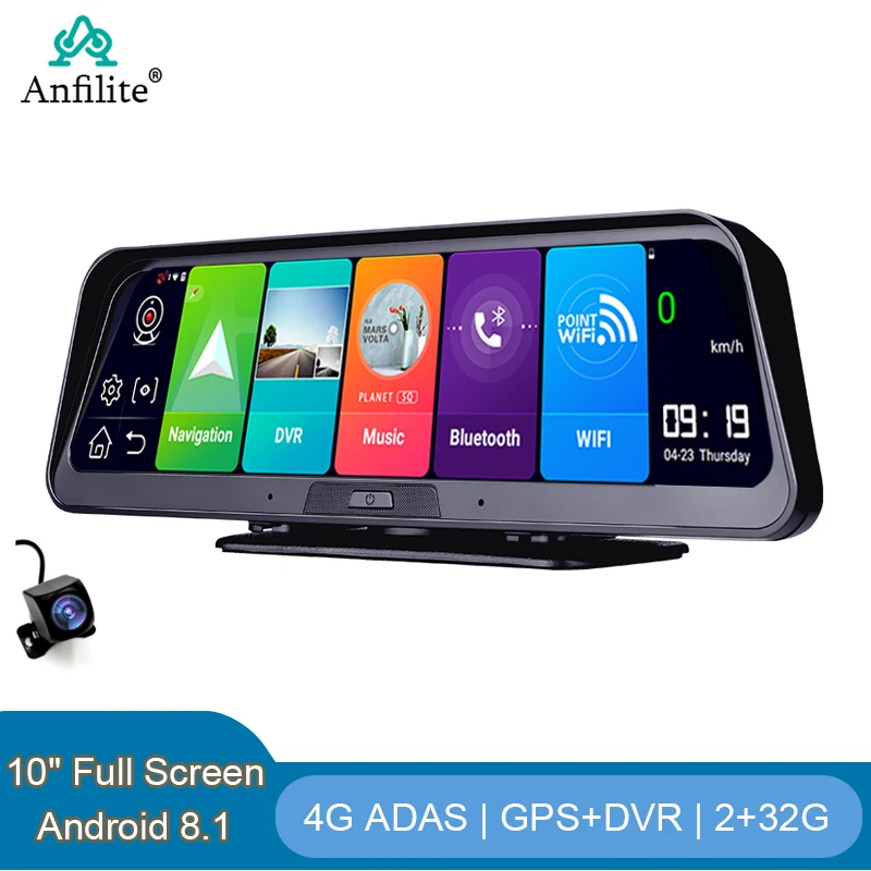 Автомобильный видеорегистратор ADAS 4G, 10 дюймов, Wi-Fi, Android 8,1, FHD 1080P, задняя камера, монитор, GPS-навигатор, приборная панель, ОЗУ 2 Гб, ПЗУ 32 Гб