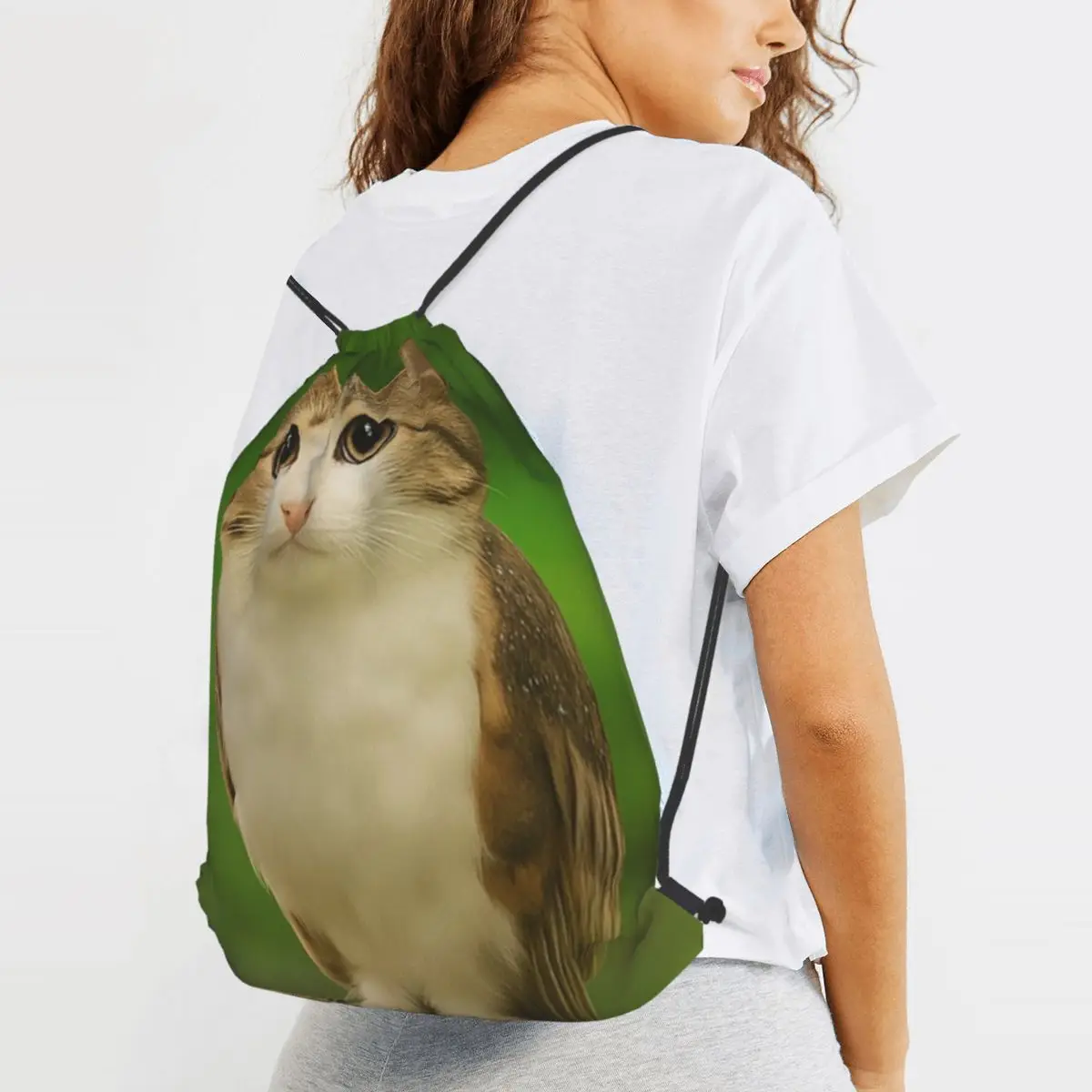Фото Рюкзаки-мемы Meowl Cat Owl: Забавные, модные, трендовые, повседневные, на шнурке, с карманом для мелочей, сумки для книг для мужчин, женщин и студентов №3