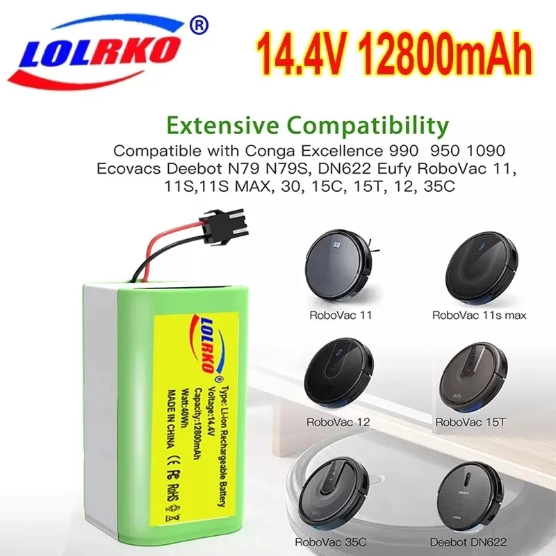

14.4V 9.8Ah Li-ion battery for Cecotec Conga Excellence 950 990 1090 Ecovacs Deebot DN621 601/605 Eufy RoboVac 35C Panda i7 V710