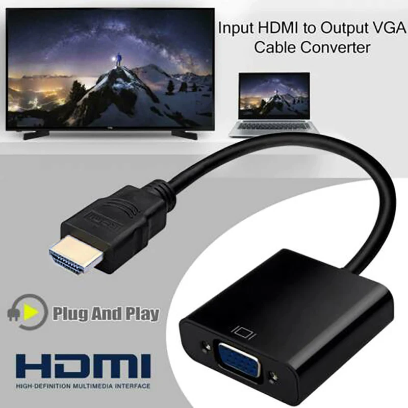 

1Pcs 1080P HDMI-compatible to VGA Adapter Digital to Analog Converter Cable