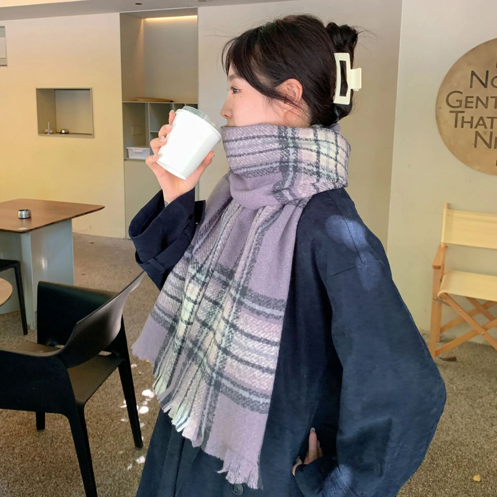 

Women's Plaid Wool Scarf Winter Shawl and Wrap Women's Brand Thickened Pashmina Plaid Warm Scarf Wool Wrap