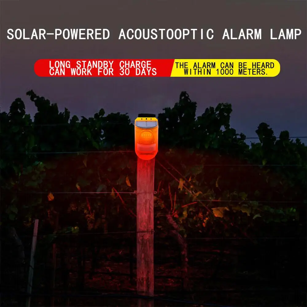 

5-8 Meters Solar Sound And Light Alarm Light Wireless Ip65 For Orchards 110 Decibels Anti-theft Warning Light Night Mode Abs