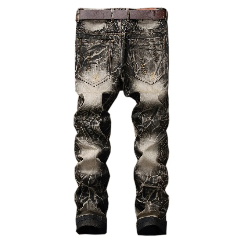 New Retro Cotton Streetwear Jeans Men European And American Brand Personality Embroidery Wings Hole Original Denim Trousers