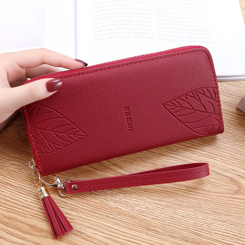 

Women Wallets PU Female Purses Wristband Leaf Print Long Wallet Zipper Leather Bag carteras para mujer Large Capacity Bag Women