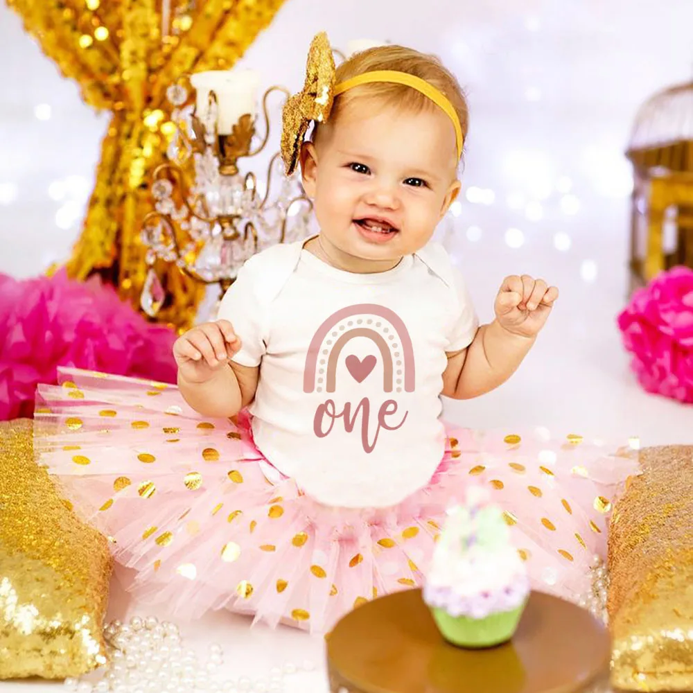 Little Girl Birthday Baby Dresses Rainbow Number Short Sleeve Princess Tutu Dress 1st & 2nd Newborn Clothes Clothing Child Party
