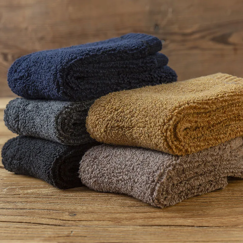 Winter Thick Warm Men's Wool Socks Solid Color Casual Plus Velvet Cold-proof Cashmere Snow Mens Socks 5 Pair