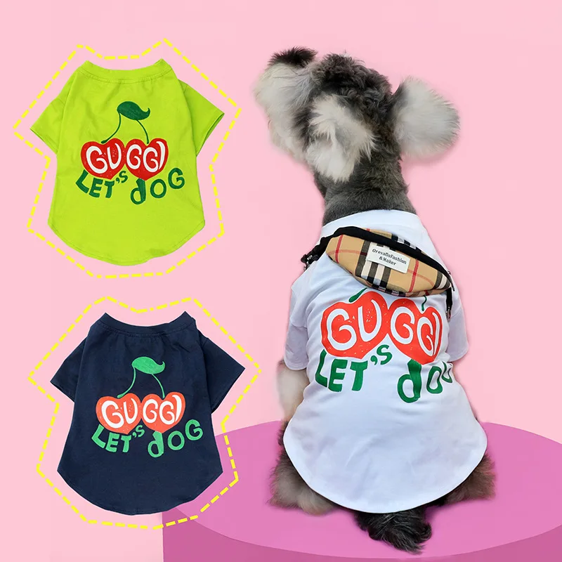 

Pet Cat Dog Summer New Trend Cartoon Pattern Clothes Fashion Thin Cherry T-Shirt Sweater Small Medium Pet Clothes Decoration