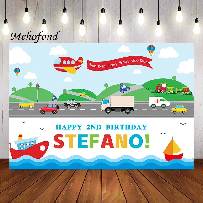 

Mehofond Photography Background Transportation Automobile Train Planes Car Truck Boys Birthday Party Decor Backdrop Photo Studio