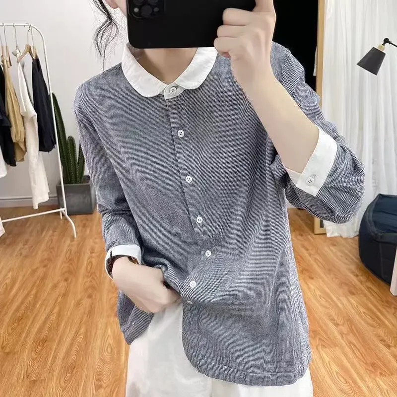 Женская рубашка свободного кроя для похудения с цветными блоками весна 2024 новый