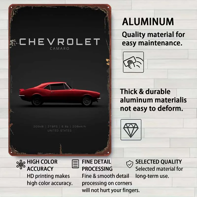 Chevrolet Camaro 1967 красная жесть знак автомобильный постер декор для ванной комнаты