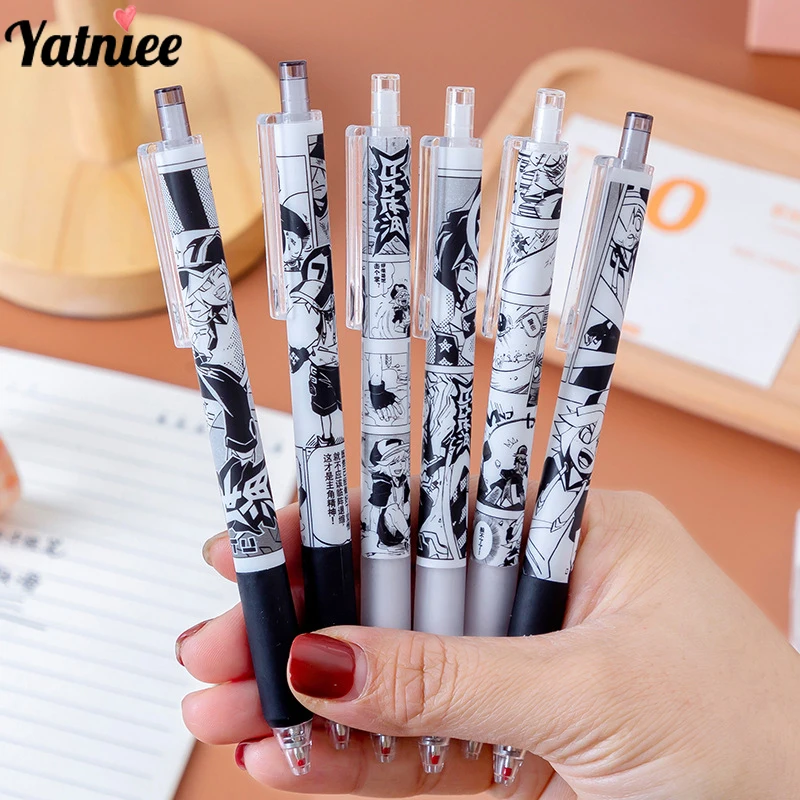 

Yatniee 6pcs Pack Cartoon Style Pen Student Press Gel Pen Creative School Stationey Pen Gift 0.5mm Refill Black Color