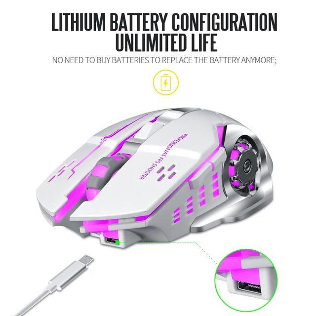 Wireless Gaming Mouse 2400 DPI Rechargeable Adjustable 7 Color Backlight Breathing Gamer Mouse Game Mice for PC Laptop 2