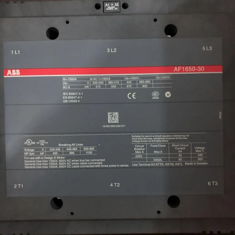 Замыкатели ABB 3-ploe, работающие от переменного/постоянного тока, 1NC + 1NO 1650A 560kw 100-250V AF1650-30-11-70