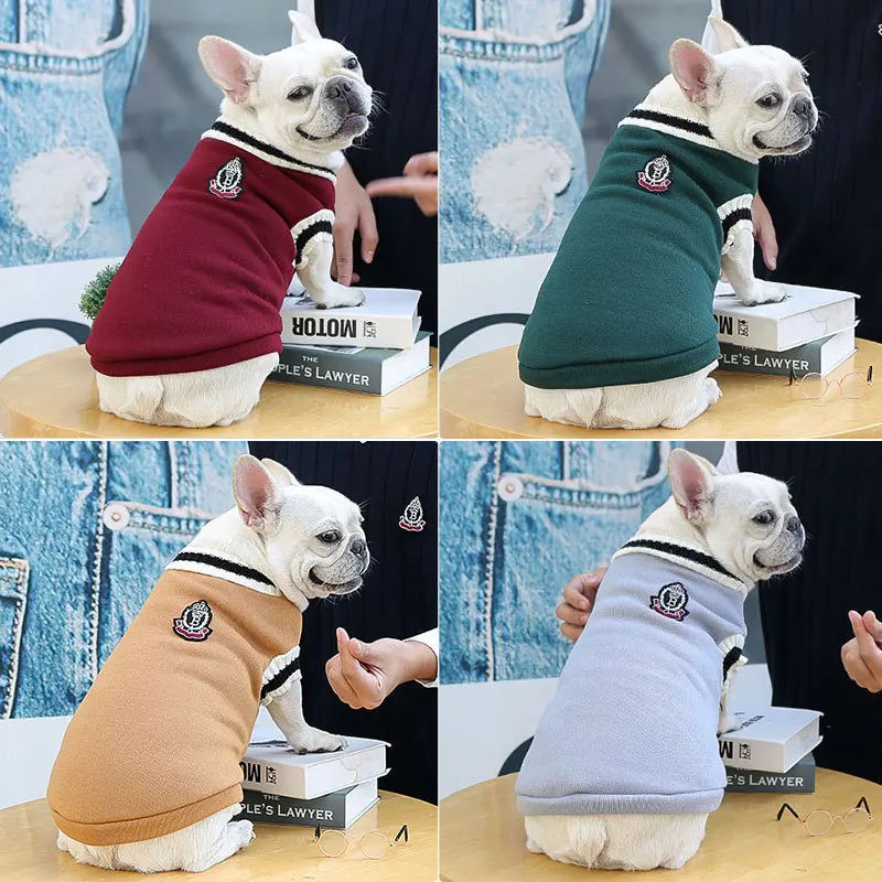 

Dog Sweater Autumn and Winter Solid Color College Style Warm Designer Dog Clothes French Bulldog Schnauzer Outdoor Puppy Clothes