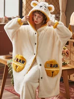 Popular Pajamas Women's Spring, Autumn and Winter Thickened Warm and Cute Cartoon Coral Fleece Nightgown Flannel Home Wear