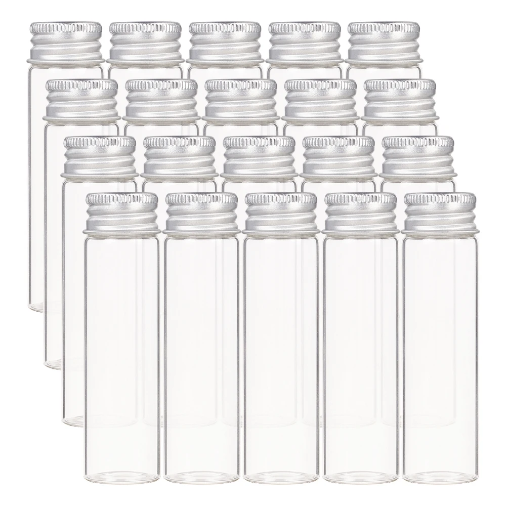 20pcs Clear Glass Bottles 20ml Mini Empty Jars with Screw Aluminum Cap Silicone Stopper For Wedding Home Decoration Gifts