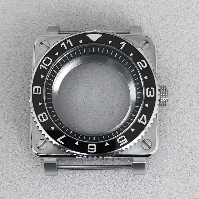 Enlarge 42MM Stainless Steel Square Case Sapphire Glass Black And White Strip Inner Shadow Suitable Fits For NH35 NH36 4R 7S Movement