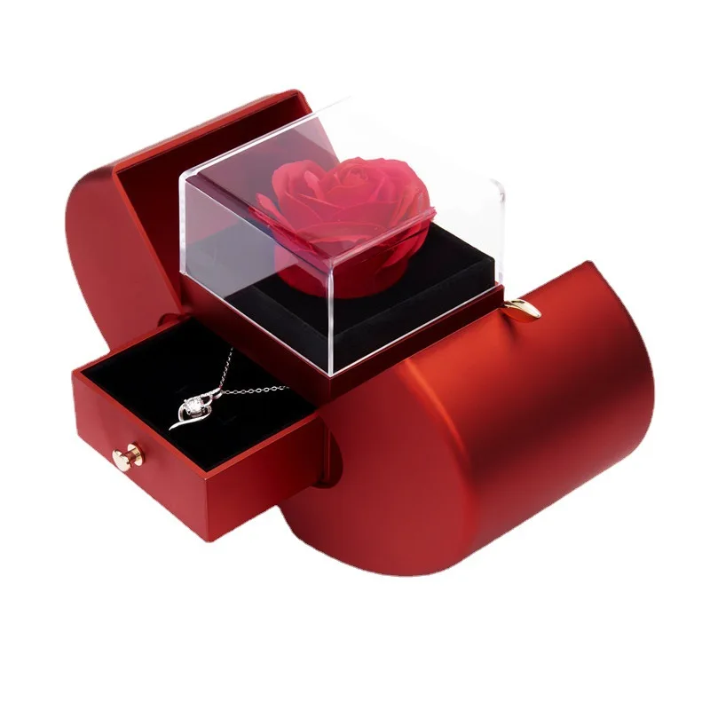 Eternal Flower Gift Box Apple Box Artificial Eternal Rose Jewelry Packaging Box Ring Set Jewelry Valentine's Day Gift Box