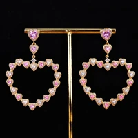 high quality original womens stud earrings exaggerated pink diamond heart stud earrings for women hand inlaid luxury jewelry