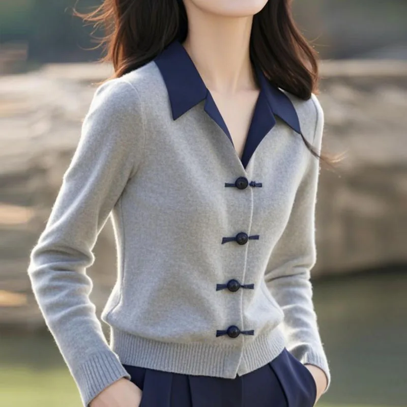 Новый вязаный свитер с длинным рукавом и отложным воротником женские пуловеры