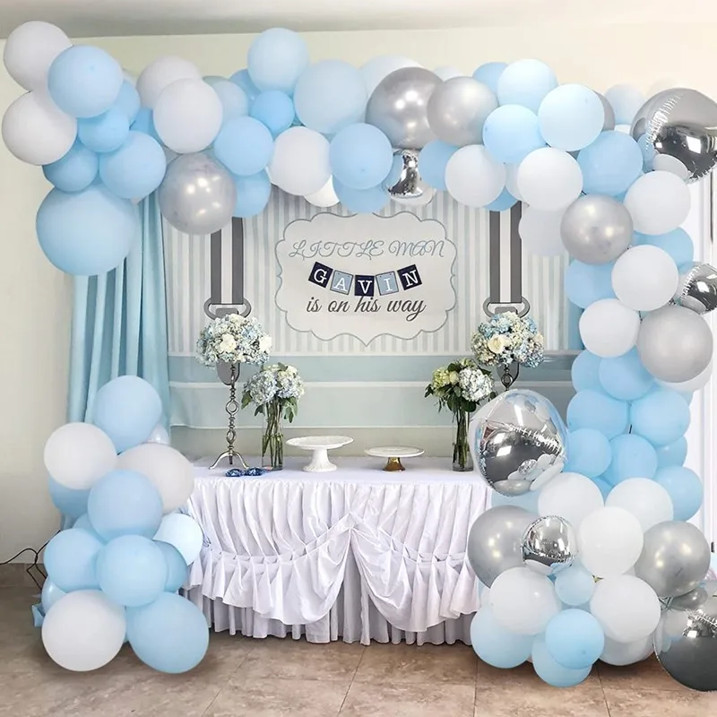 

Macaron Blue White Balloons Garland Arch Kit Silver 4D Foil Ballon for Baby Shower Wedding Birthday Party Decoration Globos