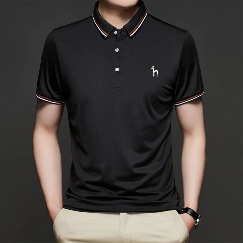 Hazzys Men's Golf Short Sleeve T-Shirt Solid Summer Trendy Polo Shirt Basic Fit Loose Casual Clothing