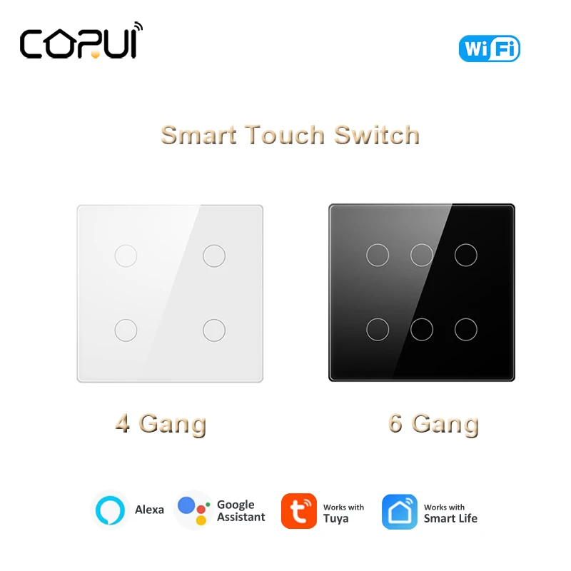 Купи Tuya Brazil Wifi Smart Touch Switch Neutral Wire Needed Smart Home 4/6 Gang App Control 4*4 Light Switch With Alexa Google Home за 1,516 рублей в магазине AliExpress