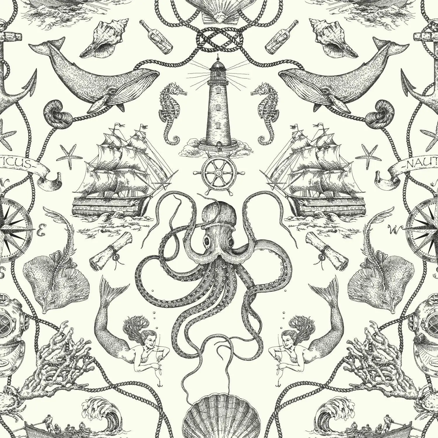 

Biscayne Deep Sea Toile Wallpaper