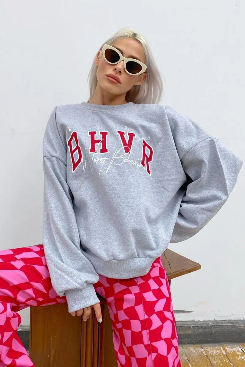 

Gray Bhvr printed cotton women Sweatshirt
