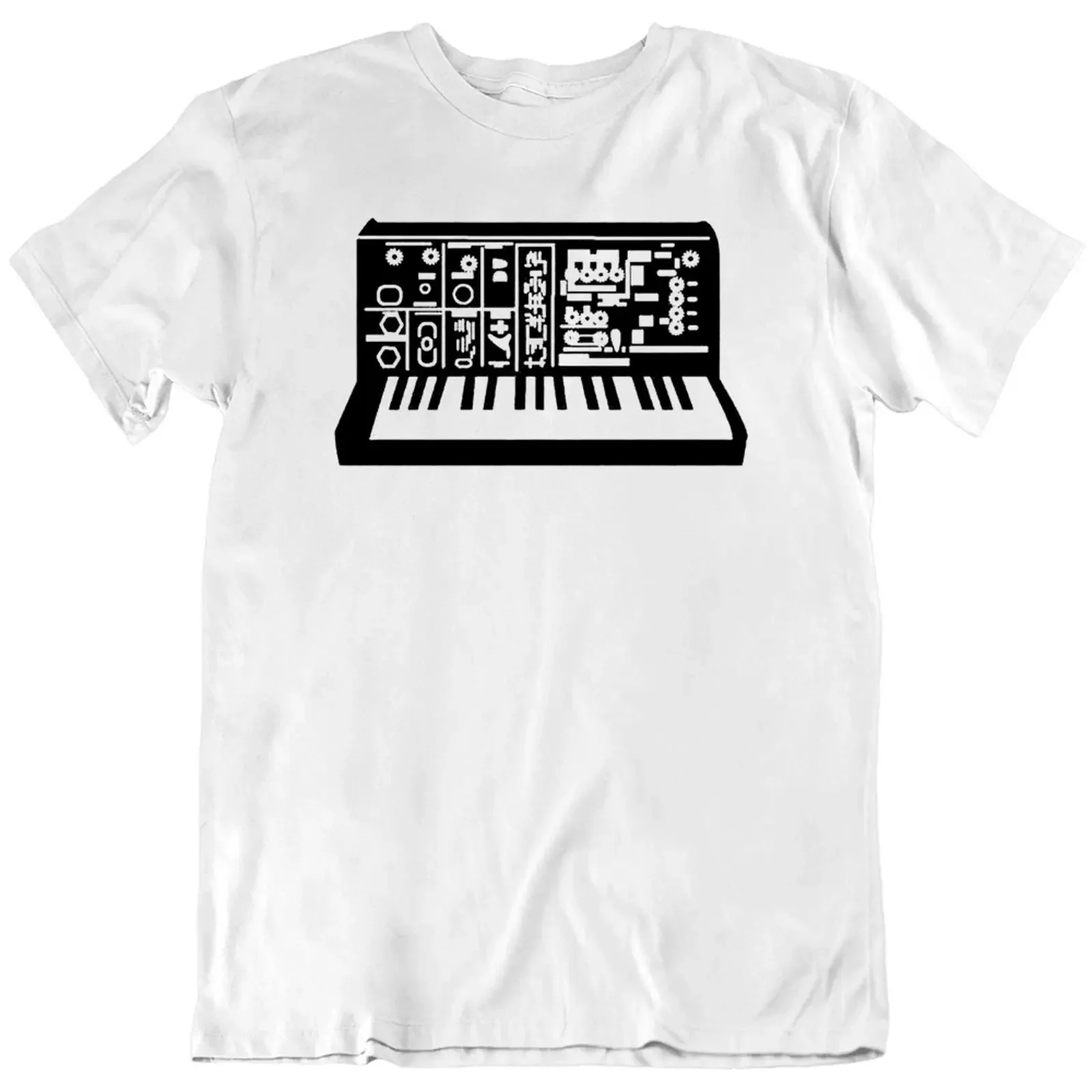 Фото Синтезатор Korg Moog Analog Sun Ra Клавиатура Пианино DJ Музыка Футболка Новая винтажная, с эффектом потертости, эластичная, мужская, удобная уличная одежда №1