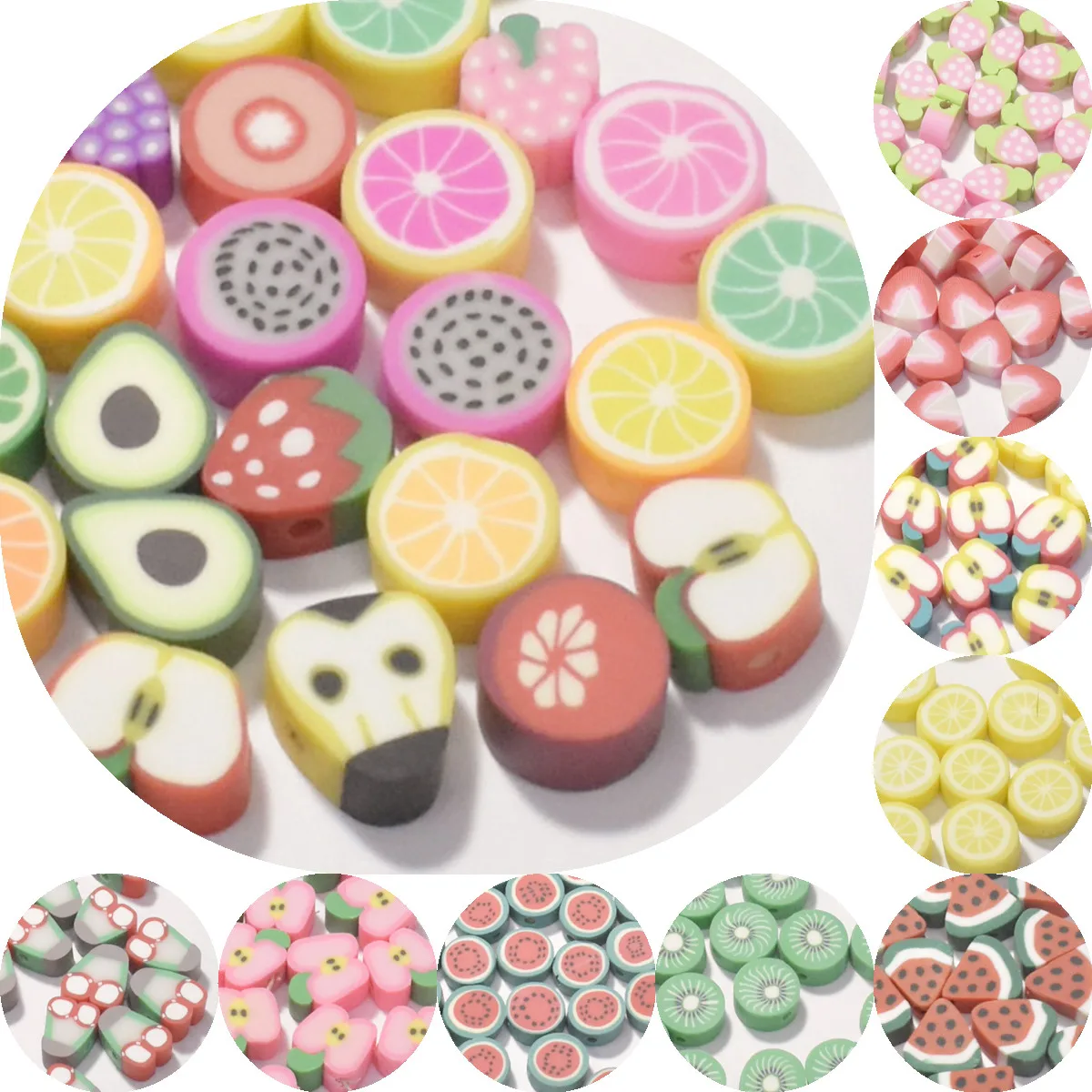 

DIY10mm30/50/100pcs Mix Fruit Clay Beads Polymer Clay Lemon Grape Apple Strawberry Spacer Beads For Making Bracelet Necklace