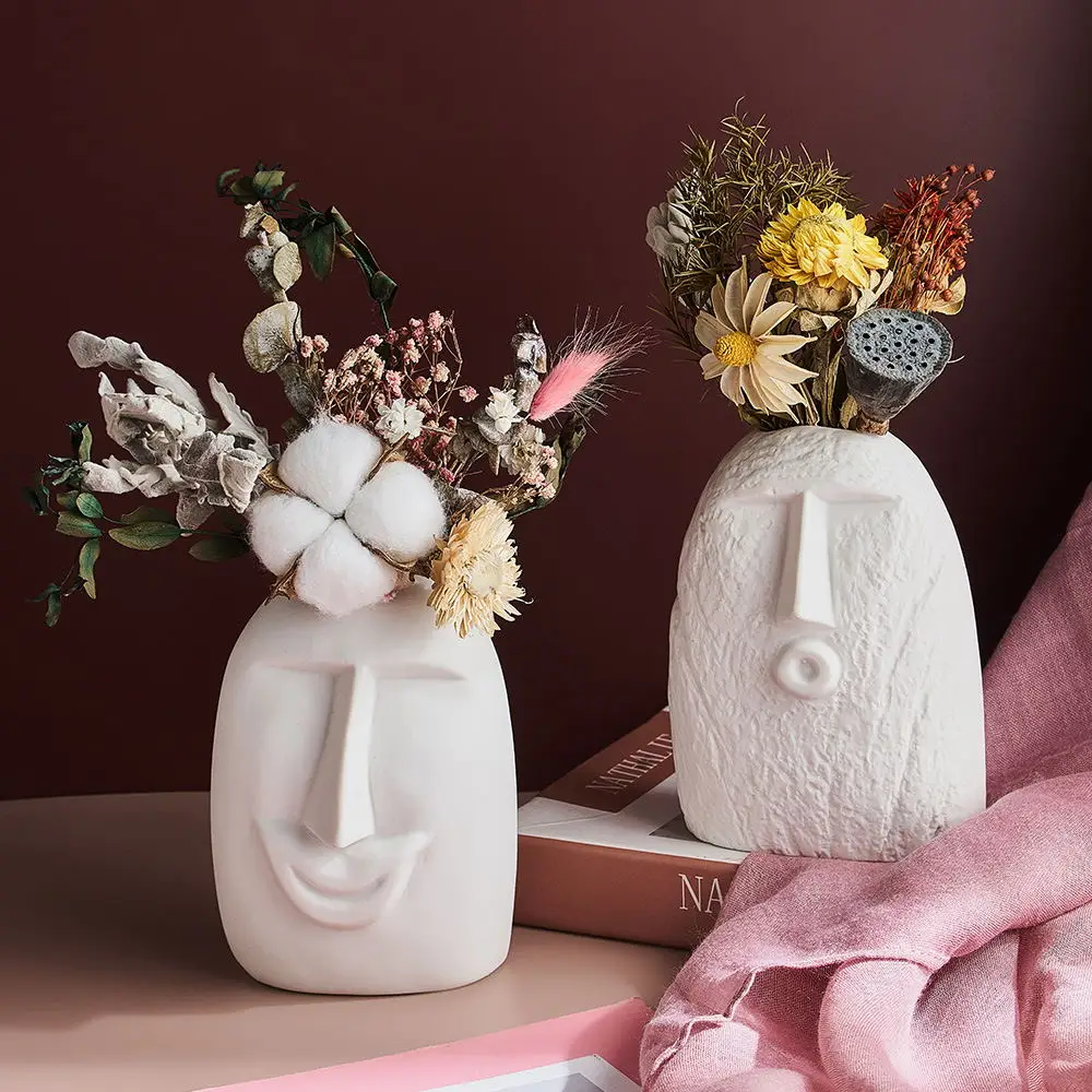 

White ceramic vase human face home decor vases modern home decor flower vase home decoration Flower pot shape of human face