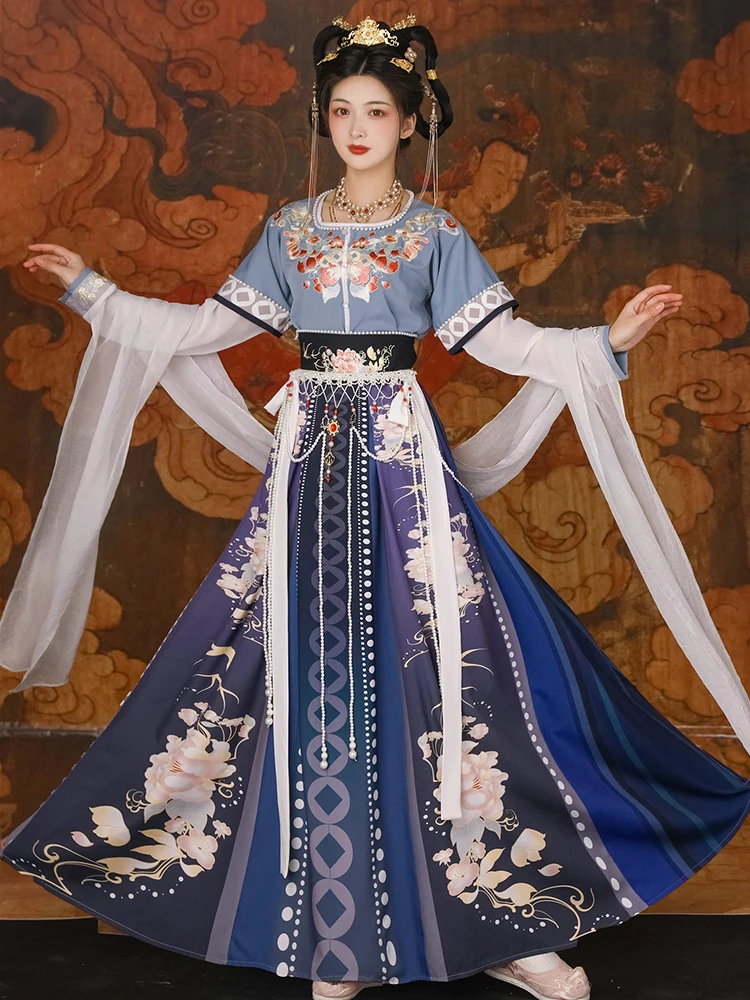YJ32 Hanfu Женский китайский стиль оригинальный комплект из трех предметов длиной