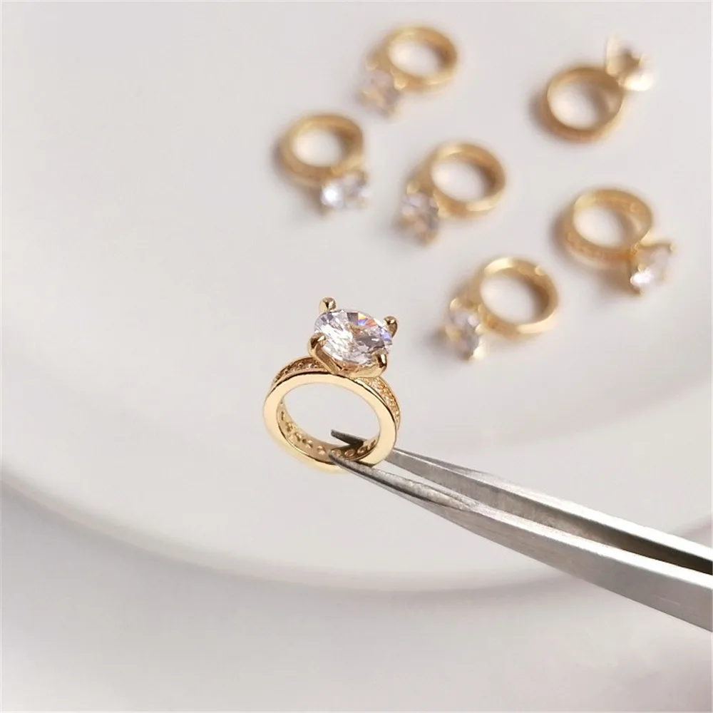 

14K Gold Filled Plated Set zircon ring pendant diy carat diamond ring necklace clavicle chain pendant