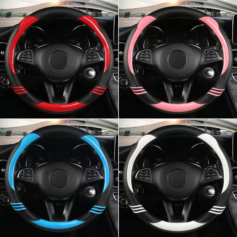 

Men Women Steering Wheel Cover for Car Accessories Four Leather Seasons Carbon Fiber Ultra-thin Dropshipping
