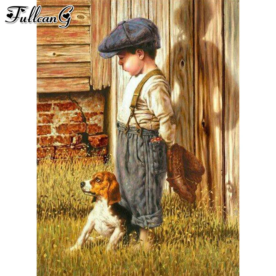 

Boy Love Dog Diy Diamond Painting Full Square Round Drill 5D Mosaic Embroidery Wall Pictures for Living Room Decoration AA3242