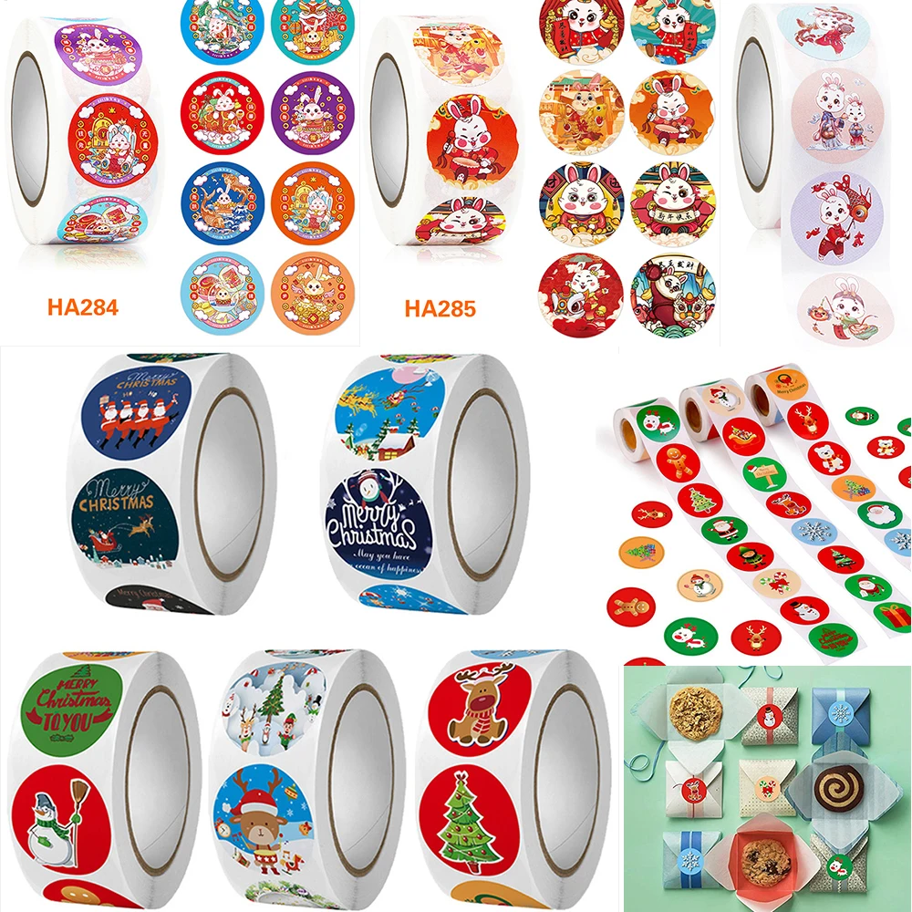 

500Pcs 2023 New Year Stickers Merry Christmas Greeting Label Round Packaging Sticker for Candy Bag Gift Card Envelope Xmas Decor